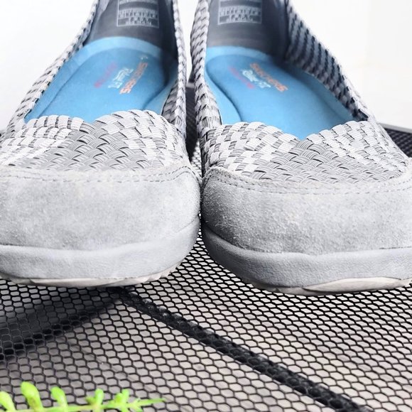 Skechers 49025 Gray Relaxed Fit Memory Foam Leather & Weave Comfort Shoes SZ 10 - Picture 3 of 10